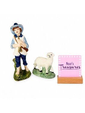 70's Atlantic Mold Shepherd Boy & Sheep Hand Painted Ceramic Nativity Figurine